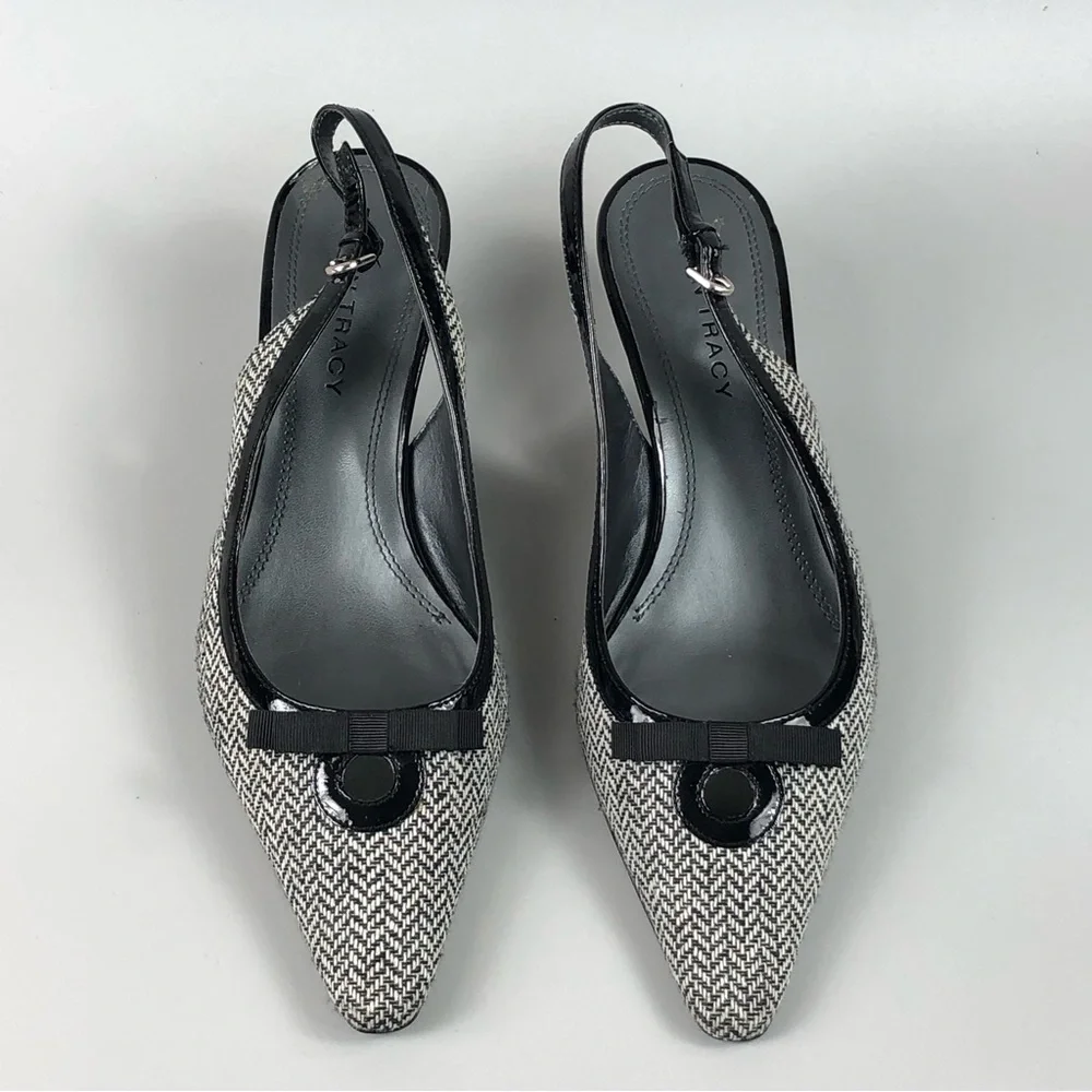 Ellen Tracy Black and White Tweed Slingback Heels
